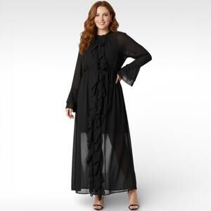 The Drop Romantic Black Ruffle Maxi Dress with Slip - Size XL